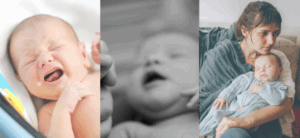 Illustration mit drei Babys, die die Unterschiede zwischen einem Schreibaby, einem High Need Baby und einem hochsensiblen Baby darstellen – das Schreibaby schreit und lässt sich schwer beruhigen, das High Need Baby zeigt ein besonders forderndes und nähebedürftiges Verhalten, das hochsensible Baby reagiert empfindlich auf Reize wie Licht oder Geräusche.